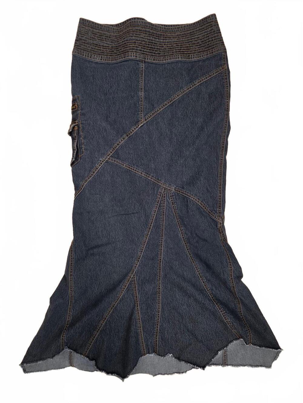 Bisou Bisou Dark Denim Long Cargo Mermaid Fishtail Maxi Skirt Womens Size 4